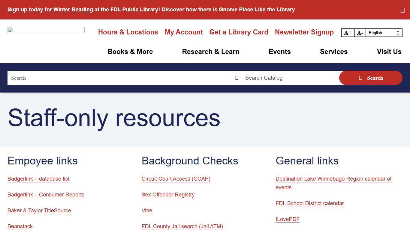 Staff-only resources - Fond du Lac Public Library