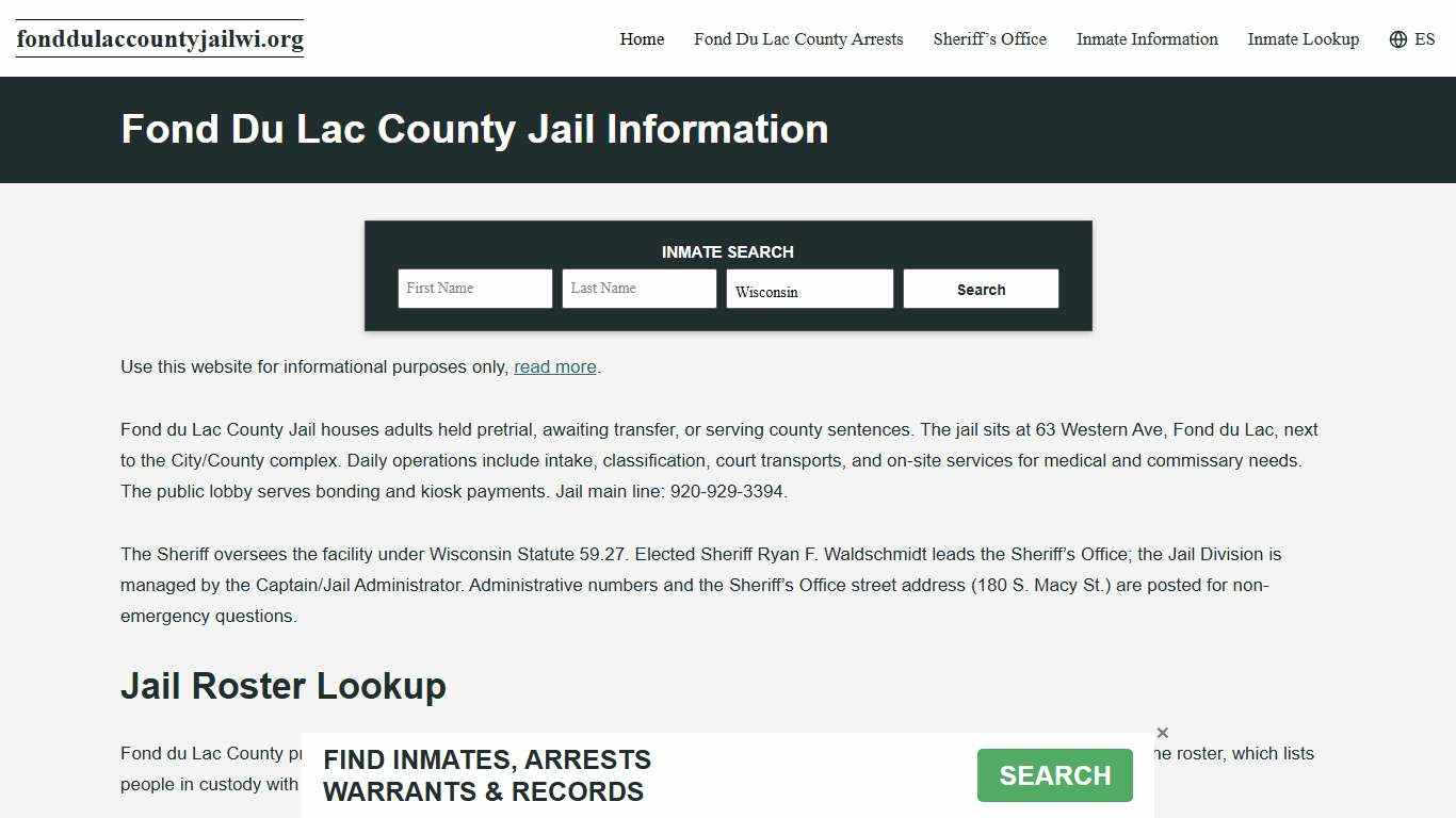 Fond Du Lac County, WI Jail Roster, Inmate Info